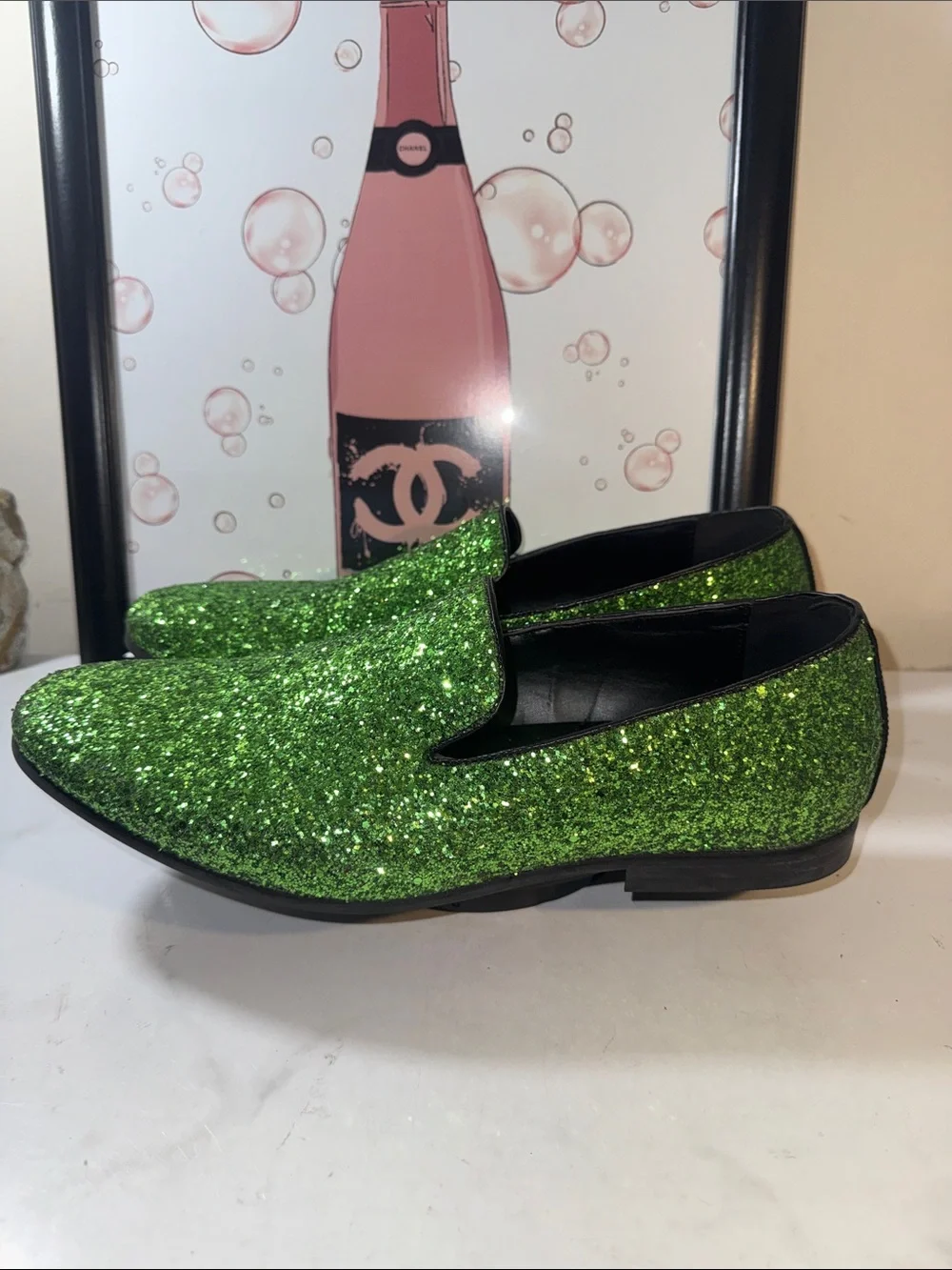 Frederico Leone Sparkle Green Men's Slip-On Loafers - Size 12